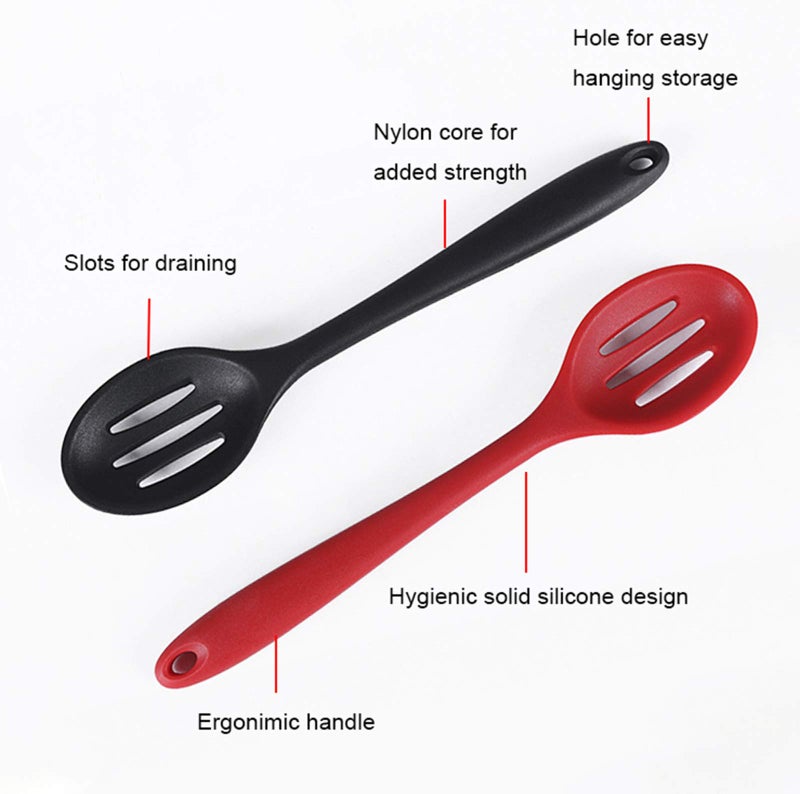 W WBLD Silicone Nonstick Slotted Spoons Set 2 High Heat Resistant  Hygienic Design Cooking Baking Spoons Set for Cooking Stirring  Mixing and Serving Red and Black with Color Box - Image 3